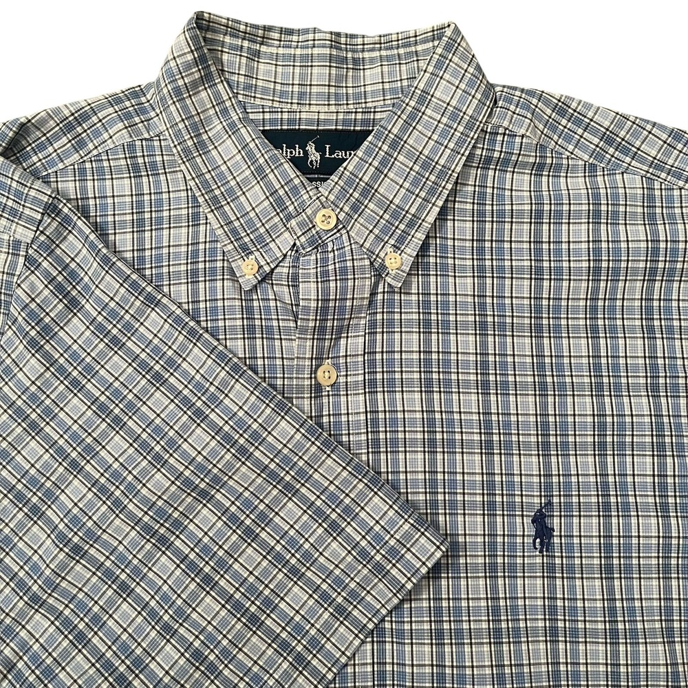 Polo Ralph‎ Lauren Men's Blue Plaid Classic Fit Shirt Sz Large Colorful Preppy